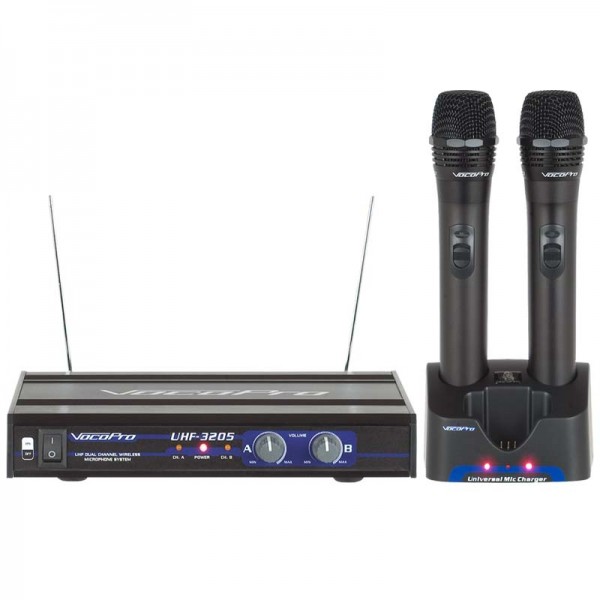 VocoPro UHF-3205 UHF Dual-Channel Rechargeable Wireless Microphone System